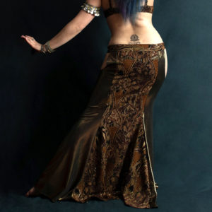 tribal fusion and belly dance skirt suitable for baladi is a mermaid panel skirt for professional belly dancers Raja by Artemisya Dancewear