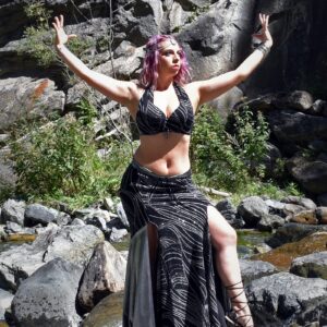 tribal fusion and belly dance costume suitable for baladi with mermaid skirt is a professional costume for belly dancers Tahiya by Artemisya Dancewear