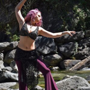 tribal fusion and belly dance costume with over skirt is a professional costume for belly dancers Nagwa by Artemisya Dancewear